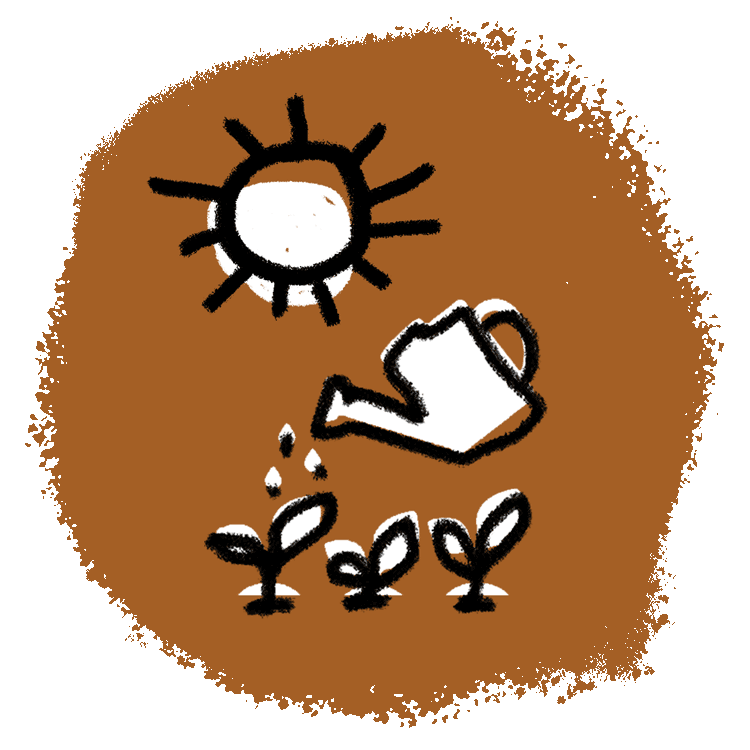 An illustration of plants being watered under the sun on a brown background
